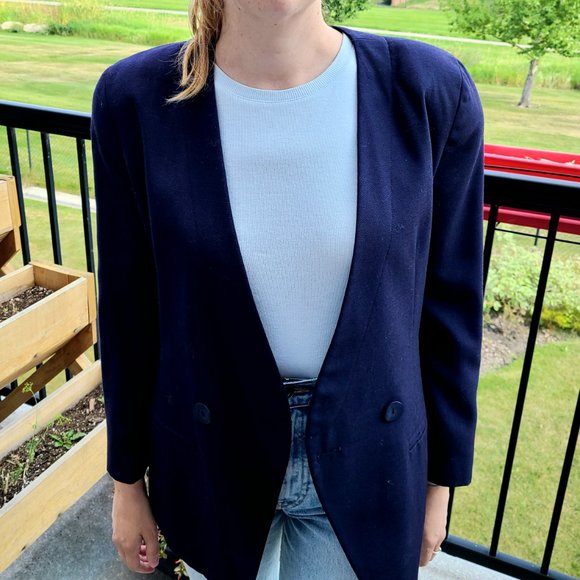 Vintage Braemar Petites by Jeremy Scott dark blue blazer. - Picture 1 of 15